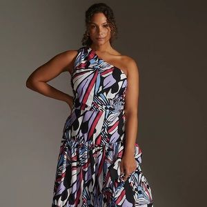 Anthropologie Maeve One-Shoulder Printed Midi Dress Size US 14/ UK 18 NWT